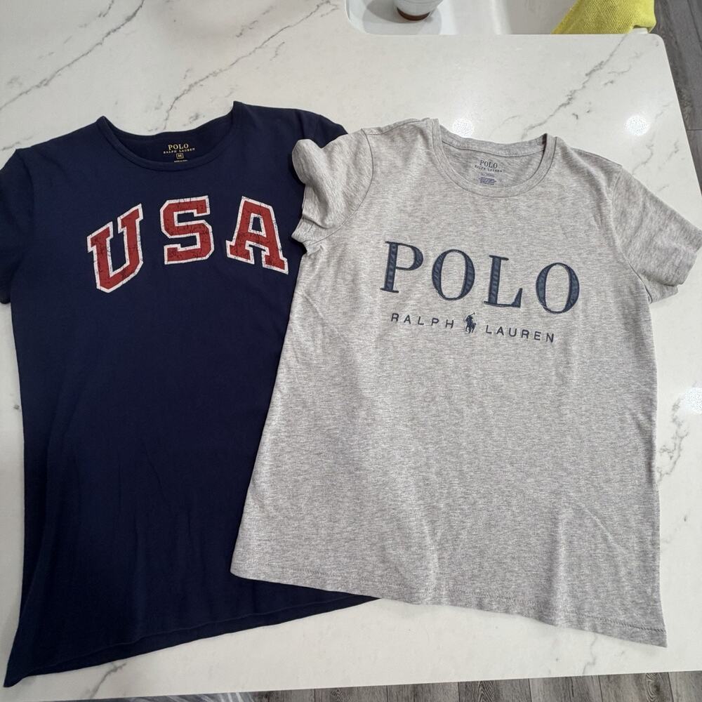 Polo Ralph Lauren USA Logo T-Shirt 2 Pc Bundle Size M Preppy Americana Embroider